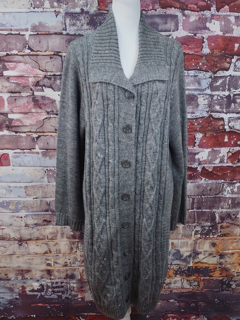 Catherines Cable-Knit Button-Front Cardigan